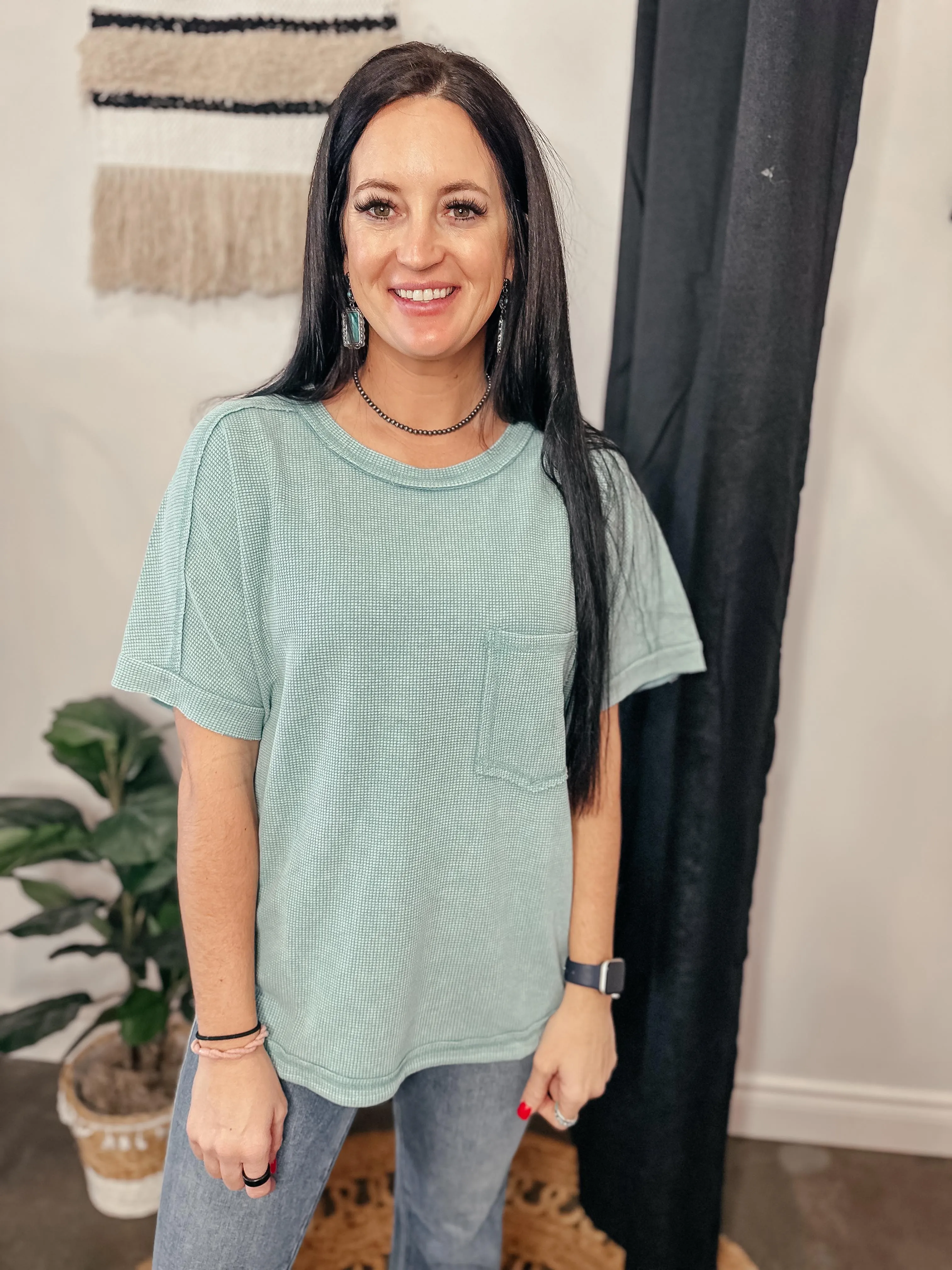 Vivian Vintage Washed Waffle Top Teal