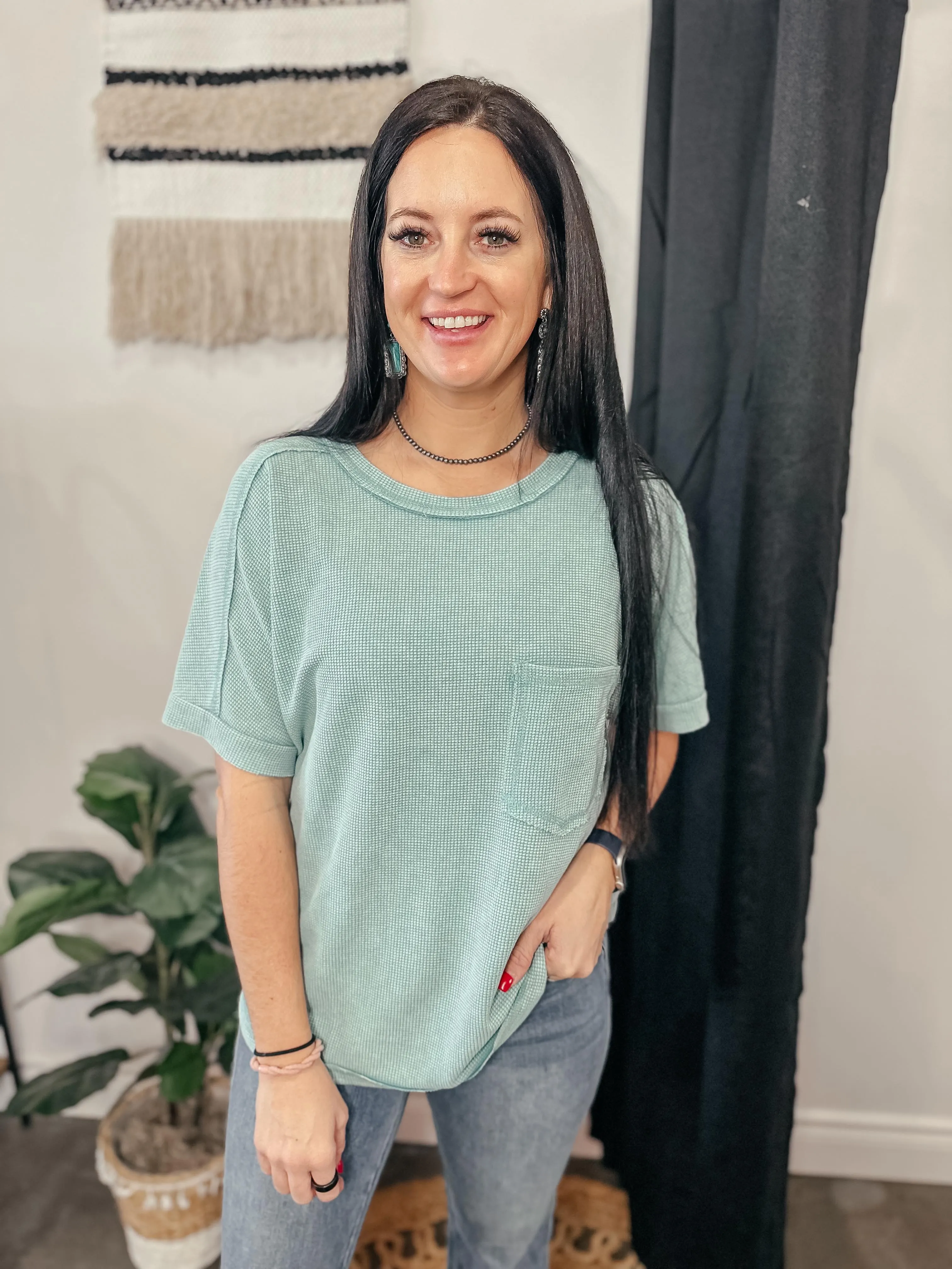 Vivian Vintage Washed Waffle Top Teal