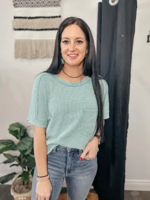 Vivian Vintage Washed Waffle Top Teal