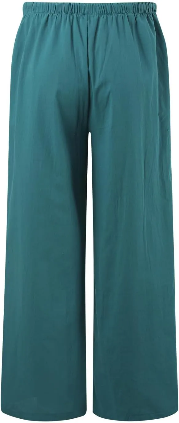 Wide Leg Cotton Linen Pants for Women Comfortable Fashion Flowy High Waisted Beach Palazzo Trousers with Pockets 2025 Summer