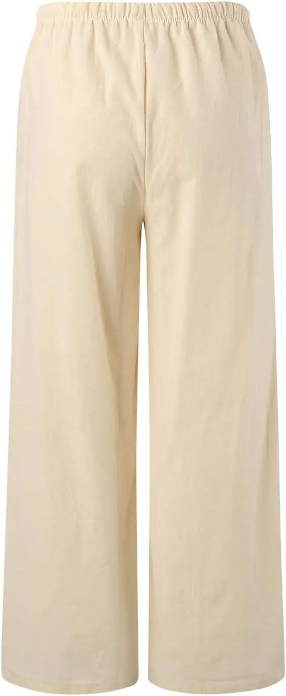 Wide Leg Cotton Linen Pants for Women Comfortable Fashion Flowy High Waisted Beach Palazzo Trousers with Pockets 2025 Summer