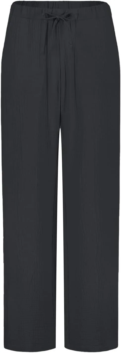 Wide Leg Pants Women Palazzo Cotton Linen Trousers Long Plus Size Lounge Slacks High Waist Summer Pants with Pockets