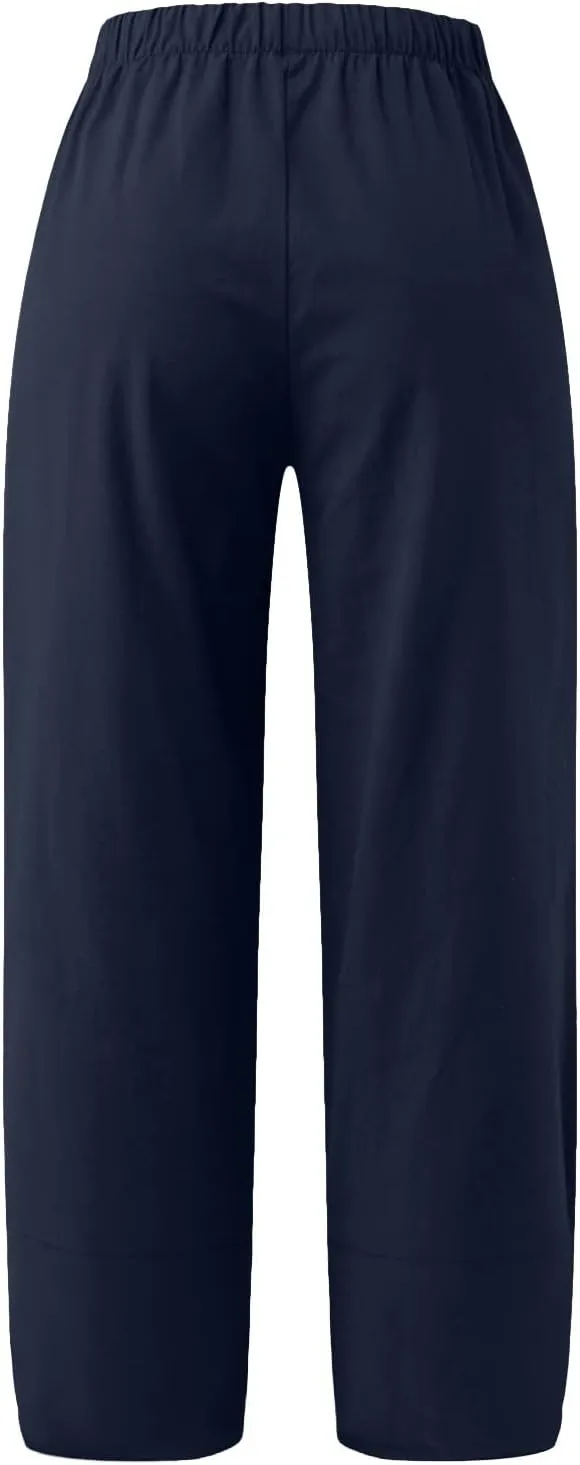 Womens Capri Pants High Waist Cropped Trousers Summer Wide Leg Drawstring Palazzo Ankle Vacation Pant with Pockets