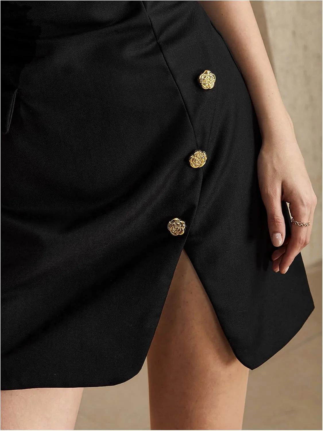 Women's Crew Neck Button Front Mini Dress Sleeveless Split Hem Work Business Casual Dresses