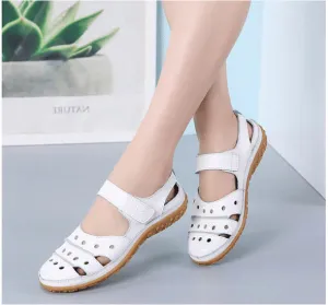 Women's Hollow Hook Flat Leather Sandals