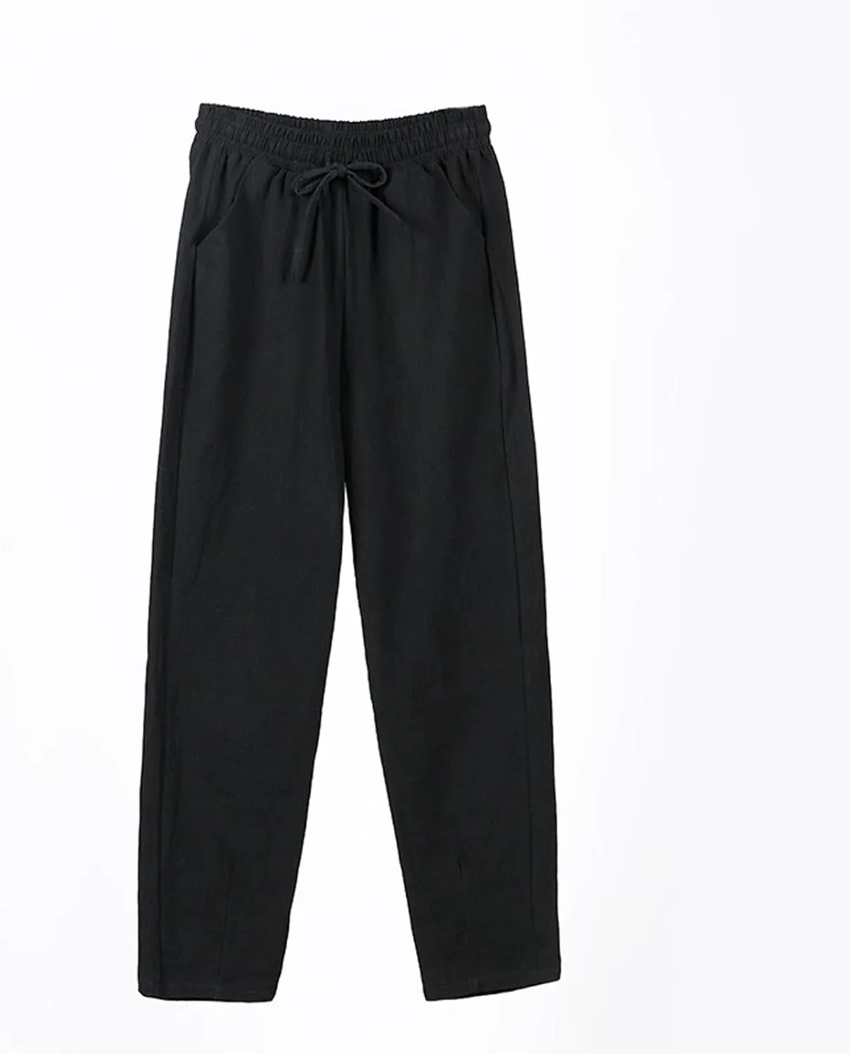 Womens Linen Pants Straight Leg Boho Palazzo Pants Casual Elastic Drawstring Waist Beach Lounge Pants with Pockets