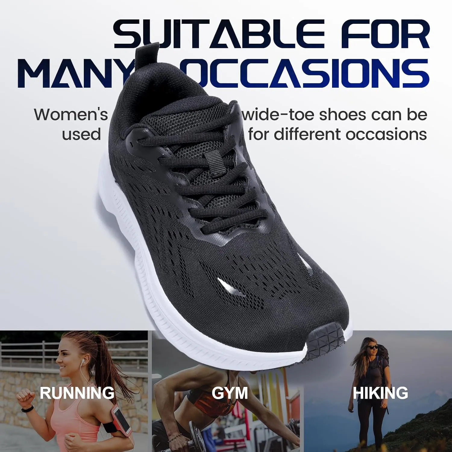 ZVC Wide Toe Box Shoes Women Wide Road Runing Lightweight Comfortable Non Slip Walking Shoes
